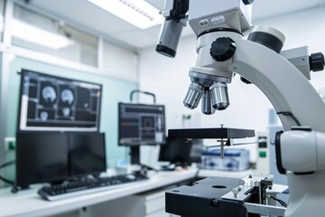 Close-Up of a Microscope in Modern Laboratory Setting