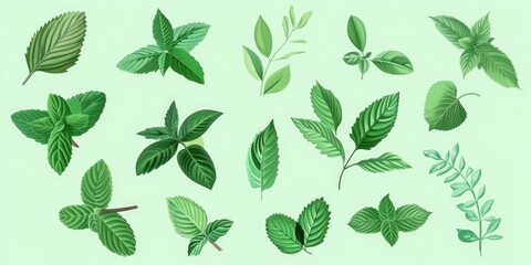 Obraz premium Fresh green leaves on a clean white backdrop, perfect for nature or eco-friendly concepts