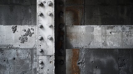 Artistic shot of concrete with visible aggregate, combined with steel beams, capturing the essence of industrial design's minimalist and functional charm