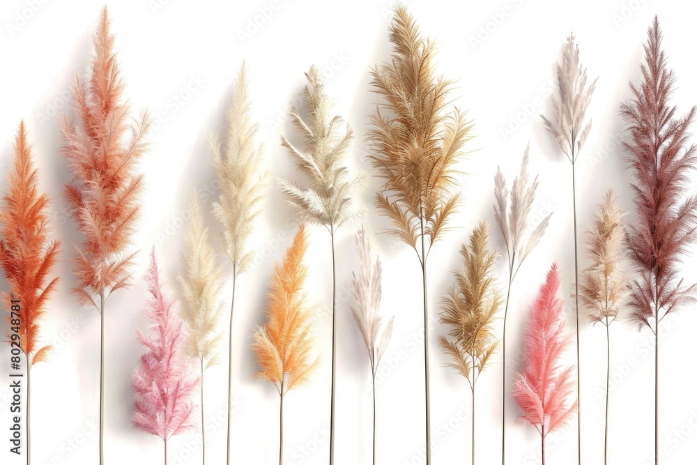 Poster various colored plants displayed on a white background. suitable for botanical and gardening concept