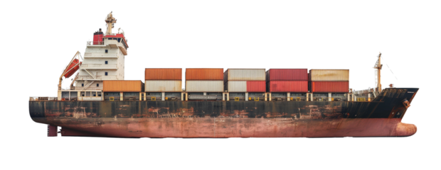 Cargo ship with containers isolated on transparent background