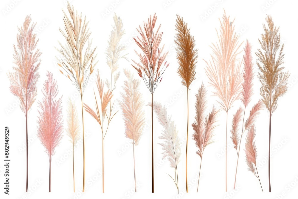 Poster various vibrant plants displayed on a clean white background. ideal for botanical themes or interior