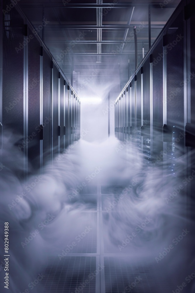 Poster a long hallway filled with smoke, creating a mysterious atmosphere. perfect for depicting danger or 