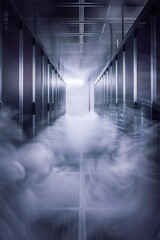 A long hallway filled with smoke, creating a mysterious atmosphere. Perfect for depicting danger or suspense