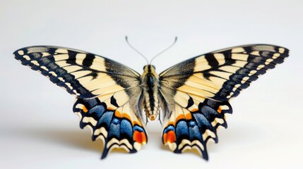 Close up of the symmetrical patterns and vibrant colors on the wings of a Papilio machaon butterfly...