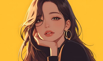 anime style. cute kpop idol girl on a simple one color background, Generative AI
