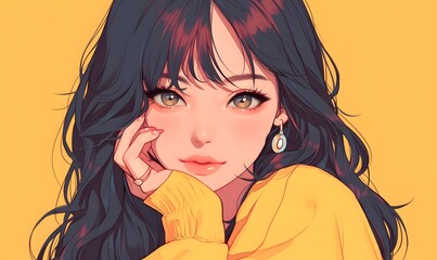 Obraz premium anime style. cute kpop idol girl on a simple one color background, Generative AI