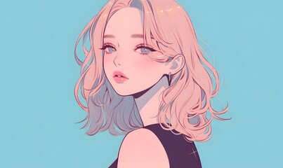Fototapeta premium anime style. cute kpop idol girl on a simple one color background, Generative AI
