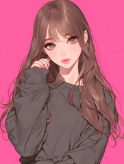 Fototapeta premium anime style. cute kpop idol girl on a simple one color background, Generative AI