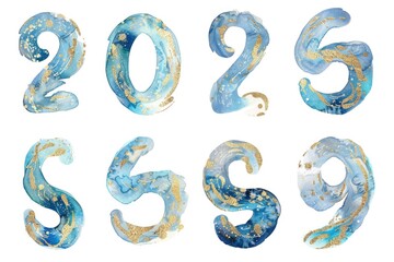 Obraz premium A set of numbers painted in blue and gold. Ideal for educational materials