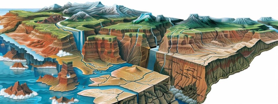 Diagrams illustrating the process of plate tectonics