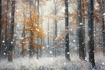 Winter?? first snowfall blanketing a silent forest - Powered by Adobe