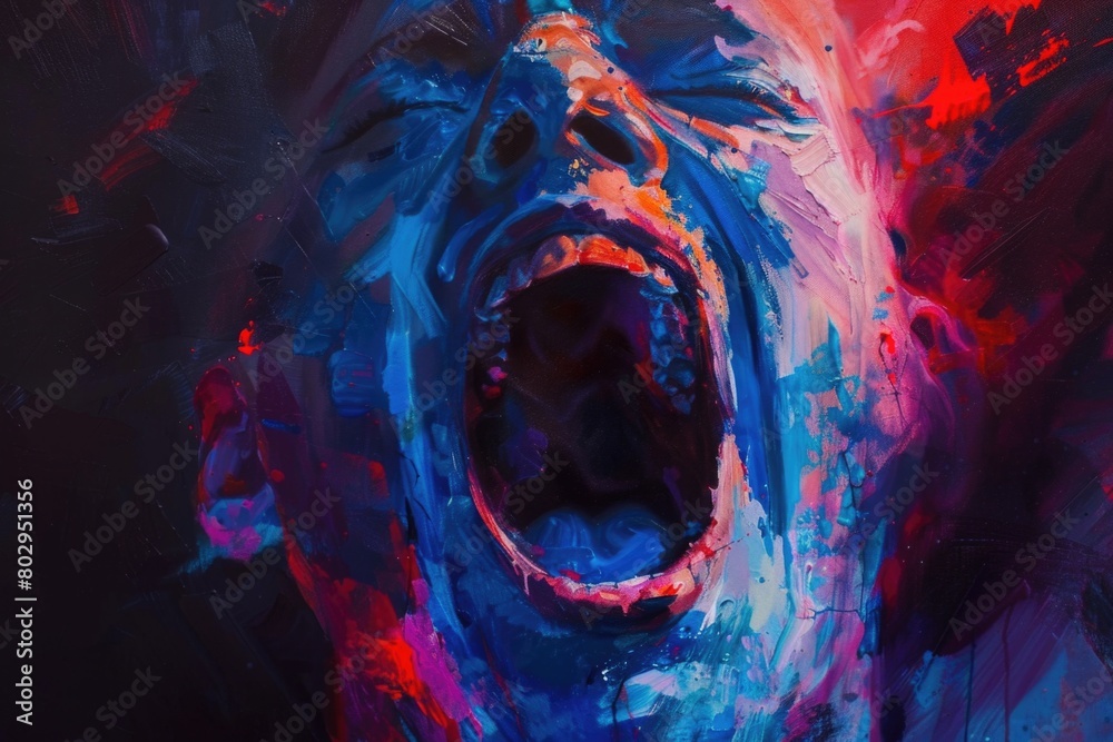 Poster a realistic painting of a man with his mouth open. suitable for various creative projects