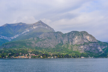 Landscape of Lake Como with views of the lake surface and majestic mountains