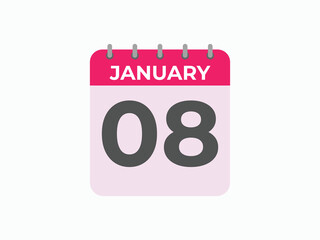 january 8 calendar reminder. 8 january daily calendar icon template. Calendar 8 january icon Design template. Vector illustration
