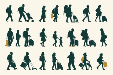 A group of people walking together while carrying luggage. Ideal for travel and transportation concepts