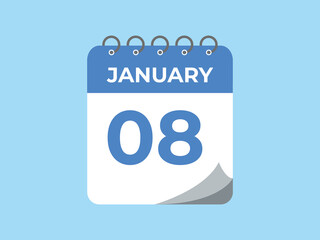 january 8 calendar reminder. 8 january daily calendar icon template. Calendar 8 january icon Design template. Vector illustration
