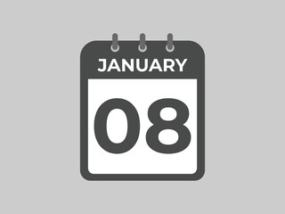 january 8 calendar reminder. 8 january daily calendar icon template. Calendar 8 january icon Design template. Vector illustration
