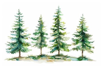Fototapeta premium Realistic painting of a group of pine trees. Suitable for nature-themed designs