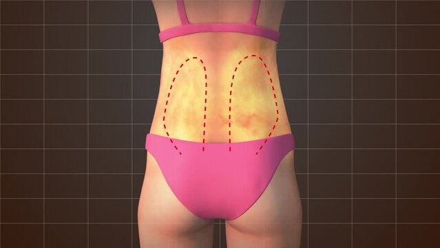 Female back fat reduction medical animation