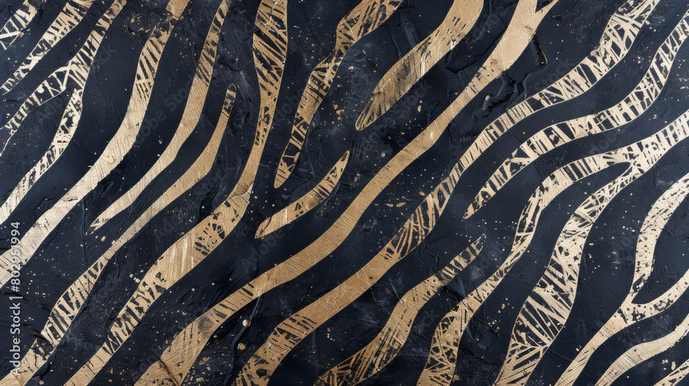 Poster Elegant abstract pattern with metallic gold stripes and textures on a dark backdrop