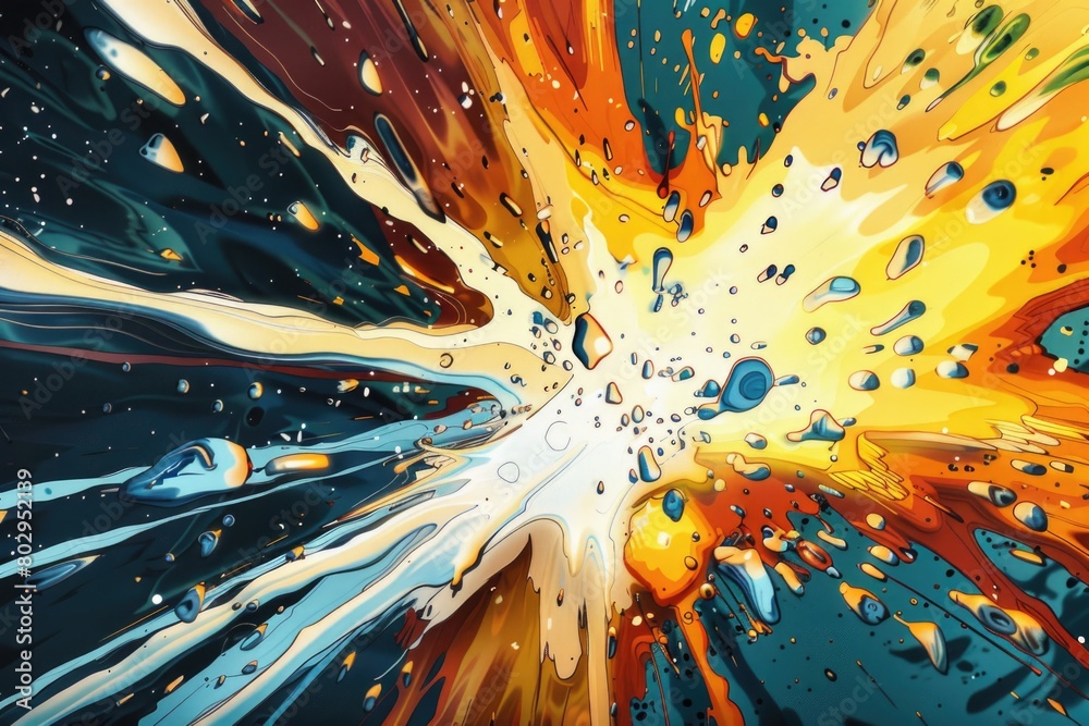 Poster colorful burst of paint on a dark backdrop, versatile for various design projects