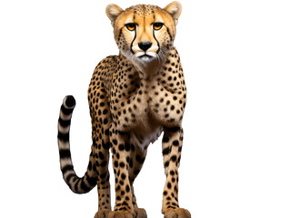 a cheetah standing on a white background