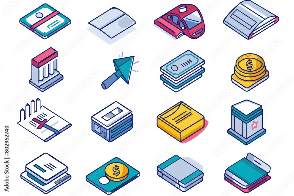 Poster Different types of money icons for financial concepts. Ideal for presentations and websites