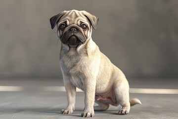 Obraz premium A cute pug dog sitting and looking at the camera. Suitable for pet-related projects