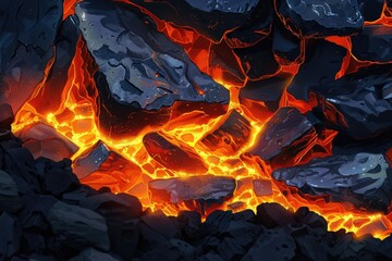 A close up of a fire with rocks in the background. Suitable for outdoor and nature themes