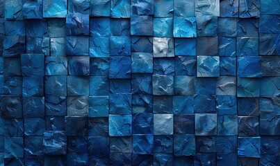 Abstract dark mosaic background with lots of blue blocks and cubes