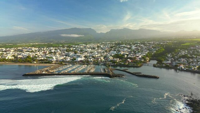 Saint Pierre city beach and arbor at Reunion Island