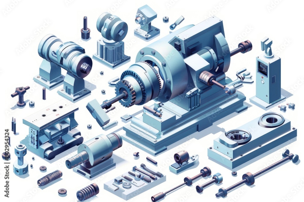 Poster group of machines on a table, suitable for industrial concepts