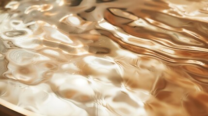 Close-up image of a reflective bronze surface, capturing the warm, golden tones and the smooth, mirror-like finish that beautifully reflects its surroundings