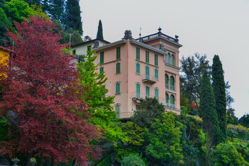 Italy, Varenna, 22.04.2024: Italian villas in the city near the lake