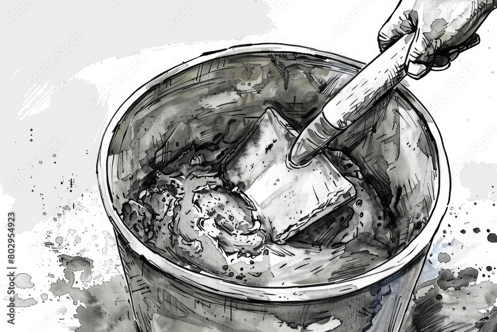 Poster a person using a brush to paint a bucket. suitable for diy or home improvement concepts