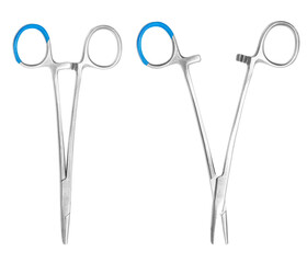 Set.Surgical clamps on a transparent background.