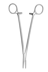 Surgical clamps on a transparent background.