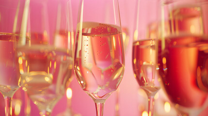 close up of multiple differently shaped beautiful, modern and elegant glasses of champagne, sparkling wine and other drinks