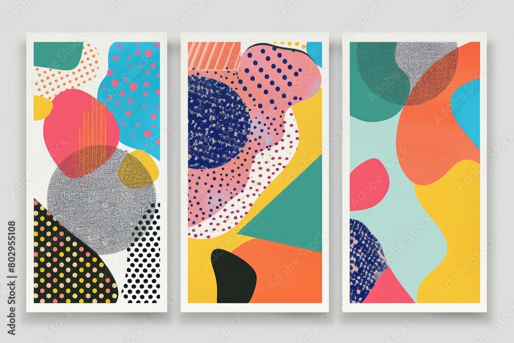 Poster three framed art prints with abstract shapes. ideal for interior design projects