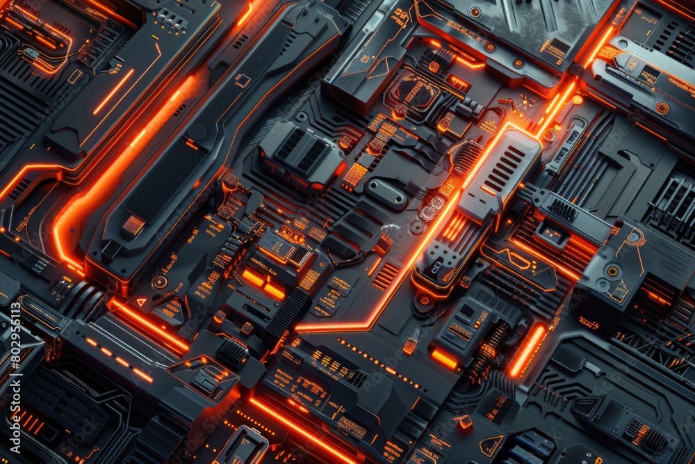 Poster Detailed close up of a computer motherboard. Suitable for technology concepts