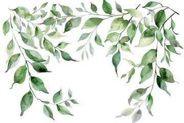 Beautiful watercolor painting of green leaves on a white background. Perfect for nature lovers and botanical enthusiasts