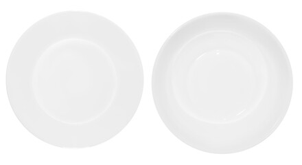 The white plate is deep and flat on a transparent background. View from above