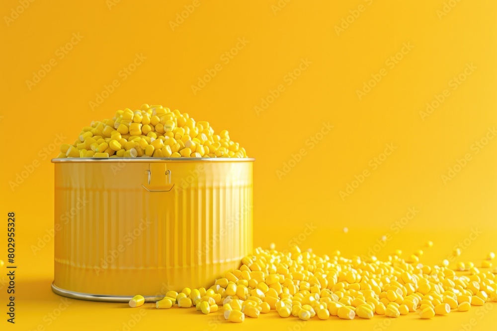 Poster a yellow trash can filled with lots of yellow beads. suitable for environmental and recycling concep