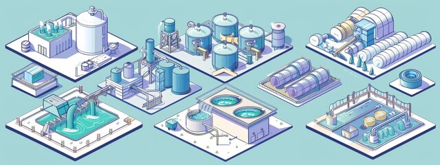 Diagrams illustrating the stages of the water purification process