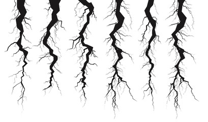 Fototapeta premium Lightning icon silhouette design element isolated on a transparent white background. Elements for thunderstorms
