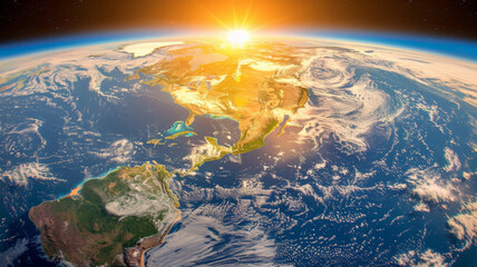 The sun is rising over the North American continent