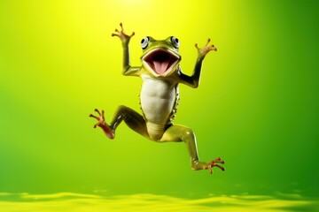 Happy frog jumping and having fun.