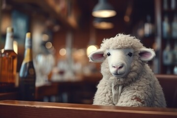 Drinking sheep with alcohol in a pub.