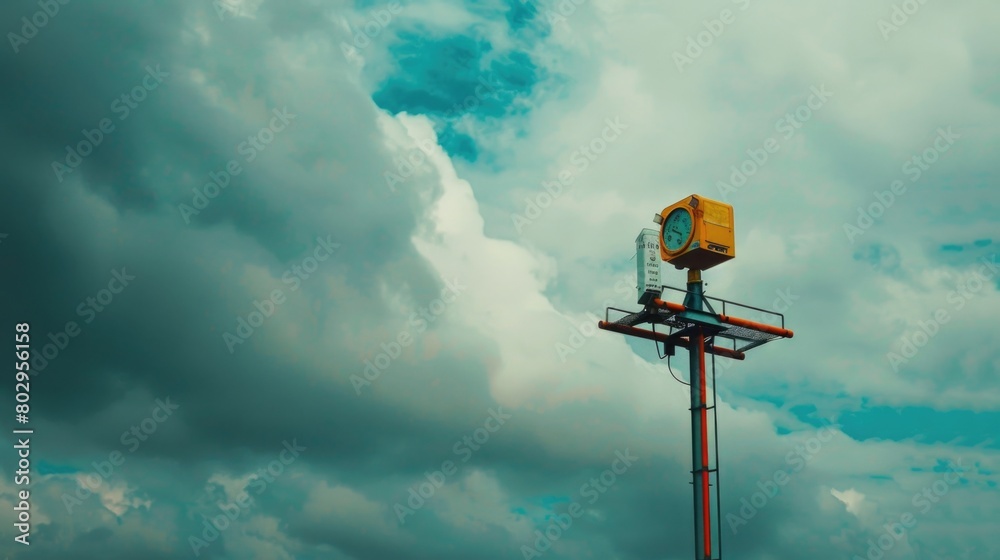 Poster a traffic light mounted on a pole under a cloudy sky. suitable for transportation concepts